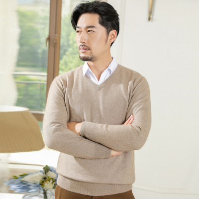 男士V领毛衣秋冬纯色商务针织衫套头衫休闲宽松大码打底衫潮