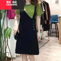 YIBUSHENG2024季新款韩版时尚洋气拼接休闲宽松遮肚大码显瘦连衣裙女
