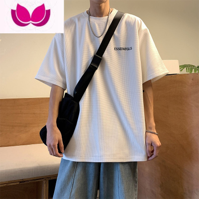 七斓华夫格短袖t恤男2023夏季新款港风百搭简约休闲情侣装半袖体恤衫
