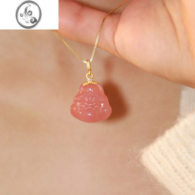 JiMi绝美仿和田玉少女粉吉祥佛公项链百搭精致优雅潮流绿色锁骨链气质