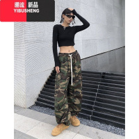 YIBUSHENG美式高街复古hiphop嘻哈迷彩工装裤显瘦裤子女束脚休闲裤ins潮牌