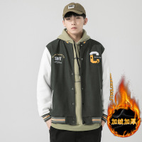 男装秋冬季高品质棒球服加绒潮牌立领排扣字母外套男士情侣装