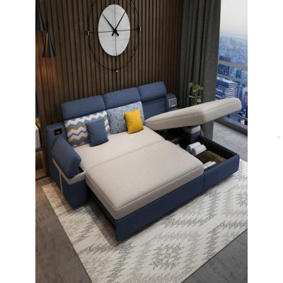 森美人可折叠沙发床两用多功能贵妃转角布艺客厅小户型储物推拉双人伸缩