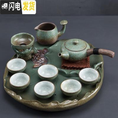三维工匠日式功夫茶具套装整套茶盘家用简约陶瓷茶杯茶壶粗陶现公客厅 春色枯木壶线条杯+陶瓷茶盘