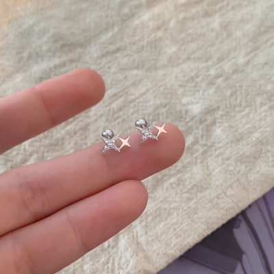s925纯银星星耳钉小巧精致小众独特耳环日常简约新款设计耳饰送女朋友老婆情人节七夕生日礼物