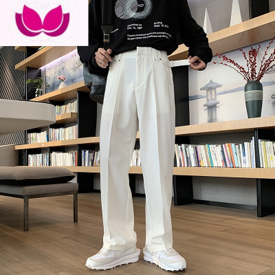 七斓黑色西装裤子男春季阔腿垂感宽松直筒休闲裤韩版百搭运动拖地长裤