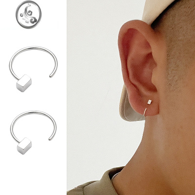 JiMiYiJian 925银耳钉耳环男潮流设计感小众单只耳扣耳圈养耳洞女