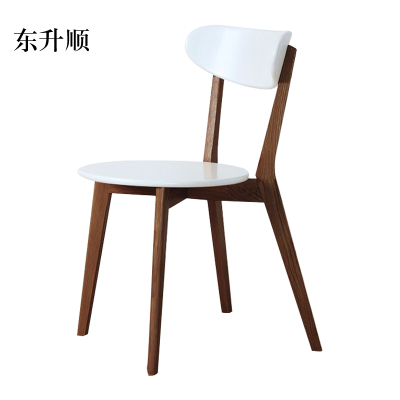东升顺餐椅简约现代休闲书桌椅餐桌凳子橡木靠背椅胡桃色骨架白色圆形座面