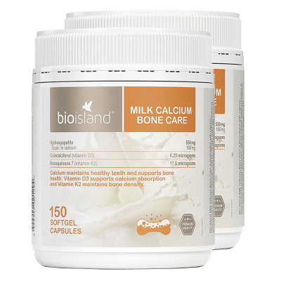 Bio Island 天然 乳钙 牛乳钙 软胶囊 150粒 2瓶装 孕妇中老年成人儿童补钙 膳食营养补充剂 澳洲进口