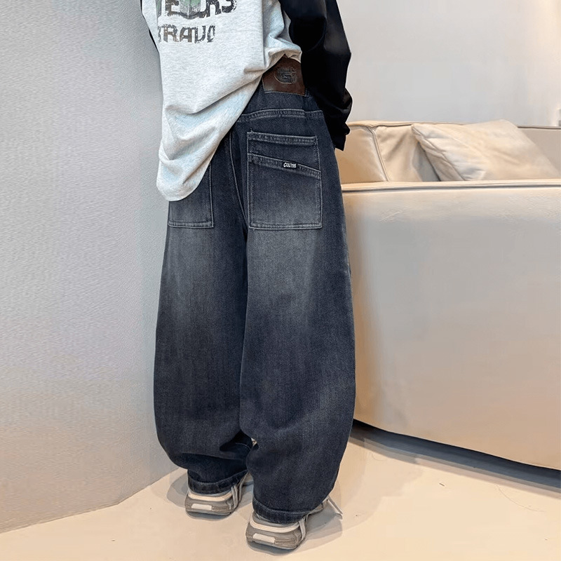 痞帅男童裤子春秋款新款儿童秋装阔腿牛仔裤宽松大童秋季长裤