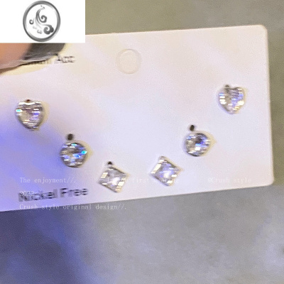 JiMis925银针方形锆石套装耳钉女秋冬ins小众高级感耳饰简约小巧耳环