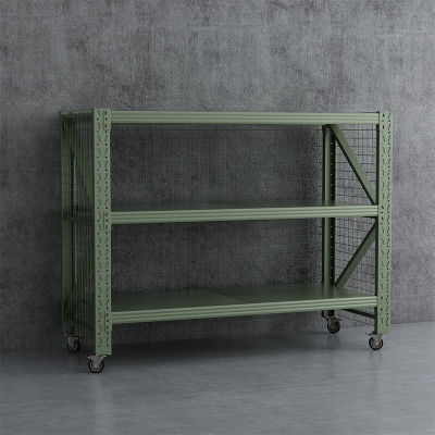 臻远ZYJJ-HJ-078可移动货架库房置物架带轮重型货架三层后背带网2000*700*1600mm/500kg