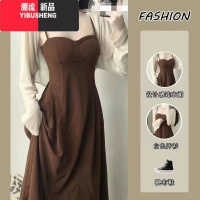YIBUSHENG早新中式法式复古连衣裙女季两件套装高级感收腰吊带长裙子