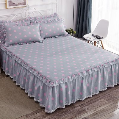 美帮汇全棉床罩床套防滑床裙式单件全棉保护防尘罩1.5米1.8m床单1三件套 粉波点 200x220[单件床裙]