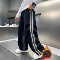 男童加绒牛仔裤秋冬新款儿童阔腿裤子加厚中大童冬季长裤炸街