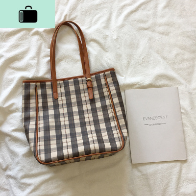 程牙伢 2020韩版春夏新款简约托特大包 休闲百搭单肩手提格子包女NEW LAKE 图片色·女士单肩包