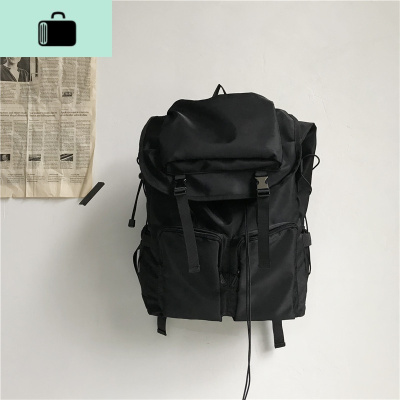 韩国ins工装暗黑风双肩包女 日系原宿旅行背包男复古港风学生书包NEW LAKE 黑色