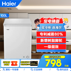 海尔(Haier)100升 家用卧式冰柜 冷柜 小冰箱 减霜80% 一级能效 断电保护 带脚轮BC/BD-100GHDT