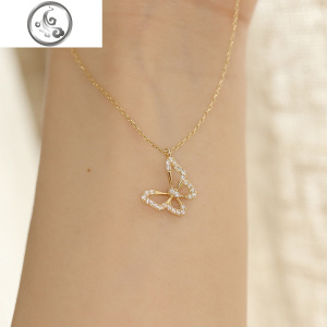 项链女925银锁骨链蝴蝶吊坠长款网红气质个性2019韩国少女 JiMi 金色蝴蝶