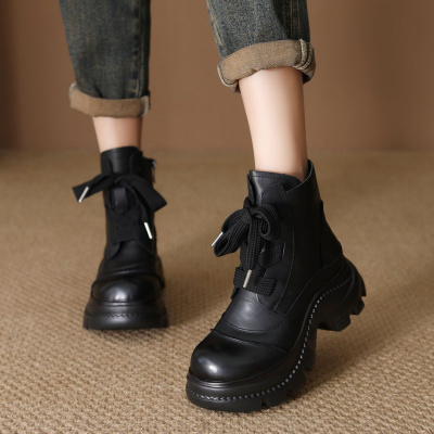 头层牛皮马丁靴女秋冬新款厚底复古百搭短靴女英伦风拉链