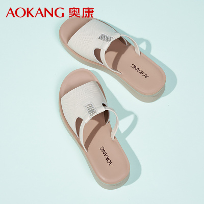 奥康女士凉拖鞋夏季透气软面舒适时尚外穿女拖坡跟日常休闲女凉鞋