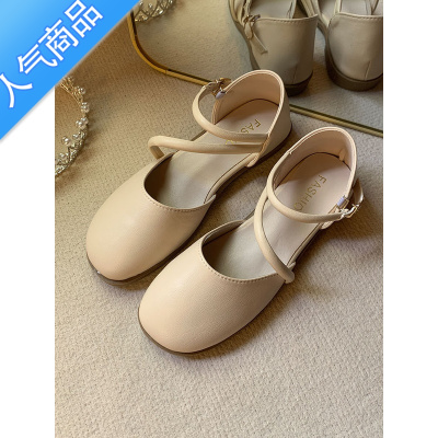 SUNTEK2023年夏季新款玛丽珍鞋女低跟浅口平底配裙子的鞋包头时尚凉鞋潮