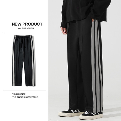 男装休闲裤韩版男士宽松直筒春秋潮流运动裤百搭三条杠长裤子_1