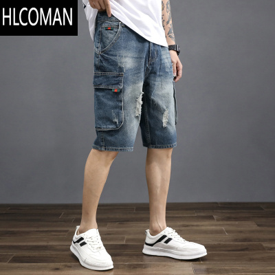 HLCOMAN牛仔短裤男工装五分裤宽松潮流百搭日系复古韩版夏季男士中裤薄款