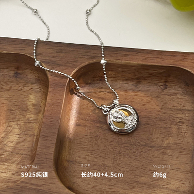 925纯银小佛圆牌项链女锁骨链时尚小众设计创意潮重约6g BCX5500送女朋友老婆情人节七夕生日礼物