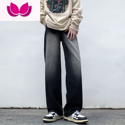 七斓黄泥色牛仔长裤男款胖子加肥加大码直筒裤美式高街vibe裤子潮