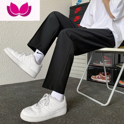 七斓西裤男春季宽松直筒西装裤2023年新款黑色垂感男款九分休闲裤