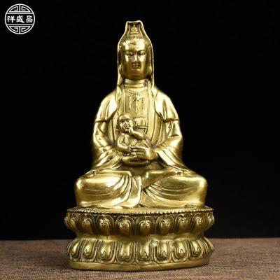 美帮汇观音佛像摆件坐莲观世音菩萨铜工艺客厅佛堂供奉摆设品