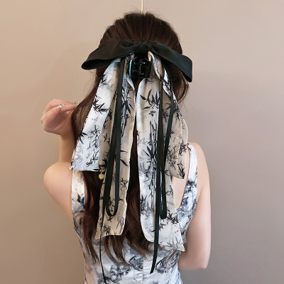 古风蝴蝶结水墨文字飘带抓夹女后脑勺半扎马尾夹新中式汉服头饰送女朋友老婆情人节七夕生日礼物