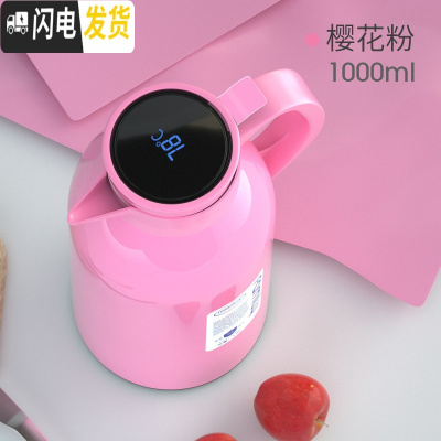 三维工匠智能保温壶家用保温水壶大容量便携热水瓶玻璃内胆暖壶暖瓶小型 浪漫粉1000[智能显温](不保温换新)