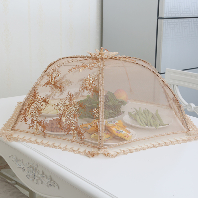 敬平(JING PING)可折叠遮盖菜罩厨房碗罩长方形饭桌罩圆形餐桌罩食物罩大号菜伞 大号羽毛刺绣菜罩咖色饭罩