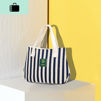 新款上班帆布包包女手提包简约时尚出轻便布袋散步小包条纹手拎NEW LAKE女士单肩包