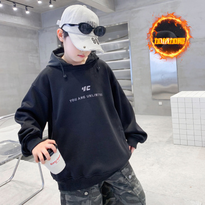 男童加绒连帽卫衣秋冬新款中大童上衣加厚冬季儿童冬装衣服潮