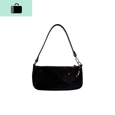 想不吸睛都难闪亮亮漆皮包奶奶包法棍包腋肩包女NEW LAKE 黑色送亚古链条女士单肩包