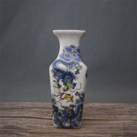 美帮汇景德镇仿古陶瓷乾隆粉彩四方花瓶双龙戏珠摆件家居装饰展柜做旧