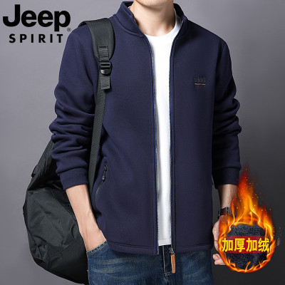 JEEP SPIRIT拉链加绒开衫卫衣男秋冬季立领休闲外套1808