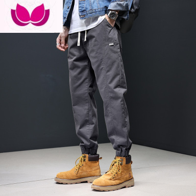 七斓工装裤男新款潮牌束脚街头休闲裤潮男痞帅宽松哈伦九分裤子