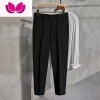 七斓港风休闲西裤男ins垂感滑料九分裤宽松直筒男裤学生正装裤子