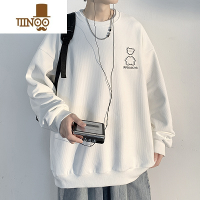 YANXU潮牌反光小熊圆领卫衣男ins潮流宽松打底衫情侣装长袖