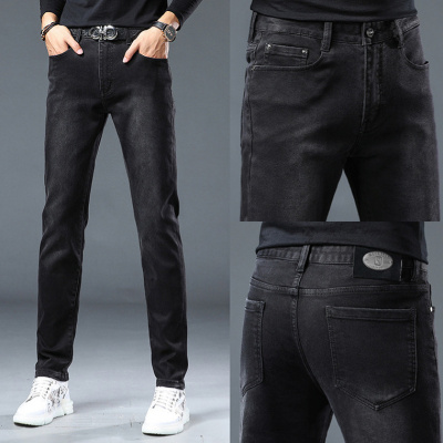 秋季新款黑色牛仔裤小直筒欧货潮牌弹力修身小脚休闲简约长裤