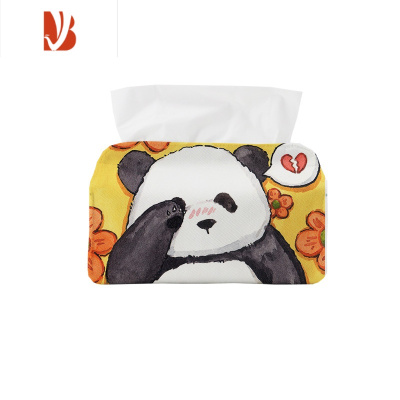 三维工匠国宝熊猫花花酱hb卡通可爱纸巾盒布艺家用抽纸盒桌面纸巾收纳袋 B(小号16.5x11cm)