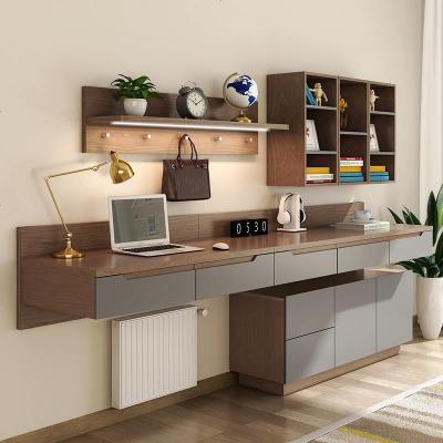 北欧现代简约台式电脑桌书柜书架一体组合壁挂式墙上书桌学习桌