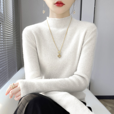 半高领打底衫女秋冬新款修身内搭长袖上衣中领紧身安迪绒针织毛衣_1