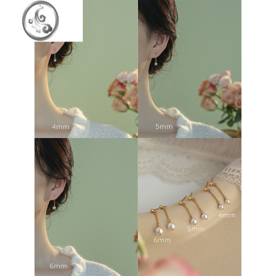 JiMi迷你版风在吹 14k包金小珍珠耳坠耳线耳钉长款耳饰小巧流苏耳环女