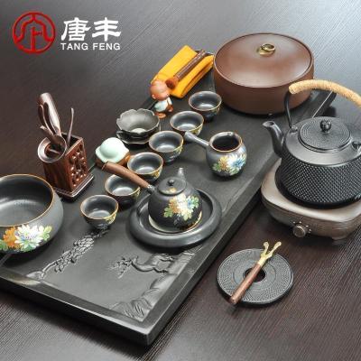 家柏饰(CORATED)乌金石茶盘茶具套装家用整块功夫茶道铸铁壶茶壶电陶炉烧水壶z