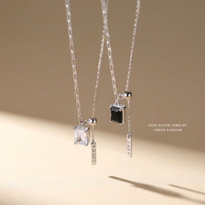 s925纯银方钻流苏项链女轻奢轻奢感性感气质冷淡风锁骨链一件代发送女朋友老婆情人节七夕生日礼物